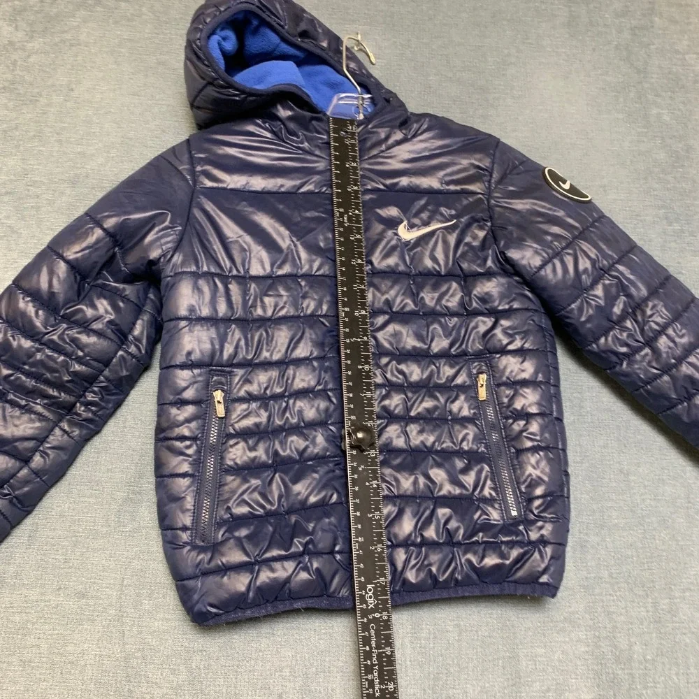 Nike Synthetic Fill Puffer Jacket Boys Navy Fleece Lined Logo Hooded Full Zip